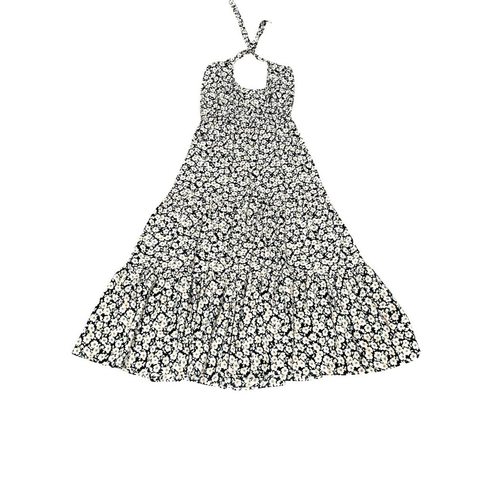 Pretty Garden M Navy White Floral Halter Backless Tiered Ruffle Maxi Boho Dress - Picture 10 of 11